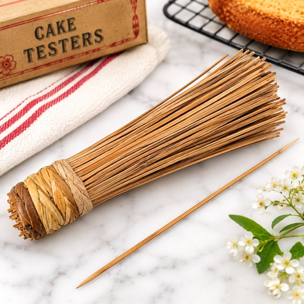 Vintage Chinese Straw Cake Tester Bundle – Woven Natural Fiber Holder